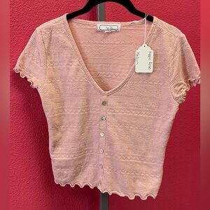 Hippie Rose Soft Pink Short-Sleeve Button-Front Top